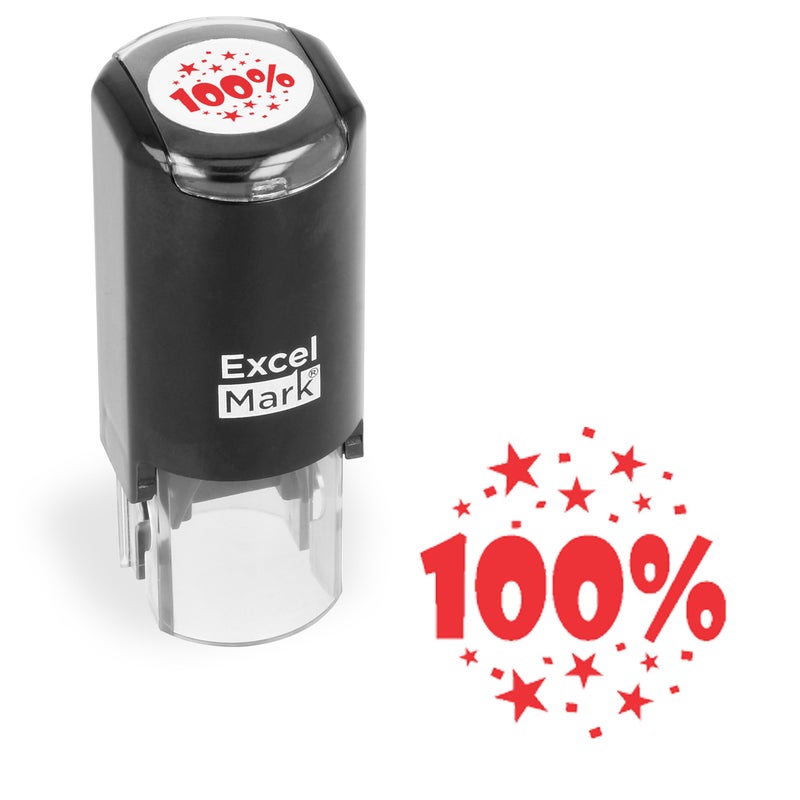 ExcelMark 100% - Self-Inking Round Teacher Stamp - Red Ink - Image 1